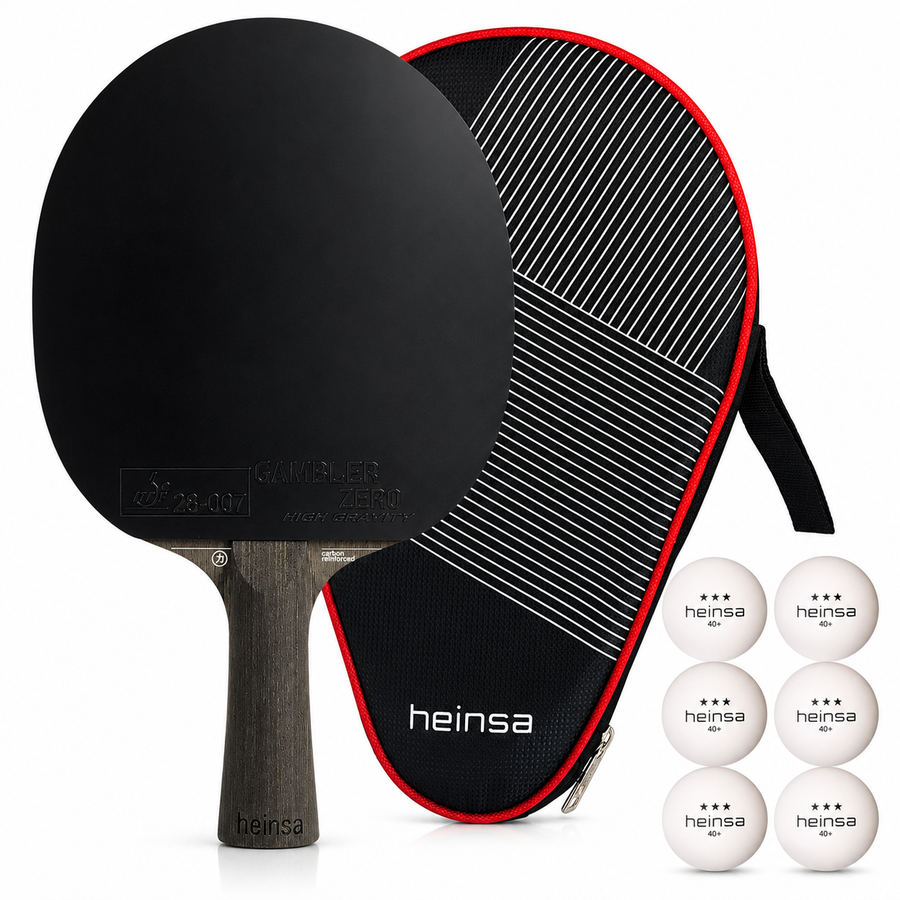 heinsa "black edition" Profi Tischtennisschläger aus Carbon mit Tasche und Bälle