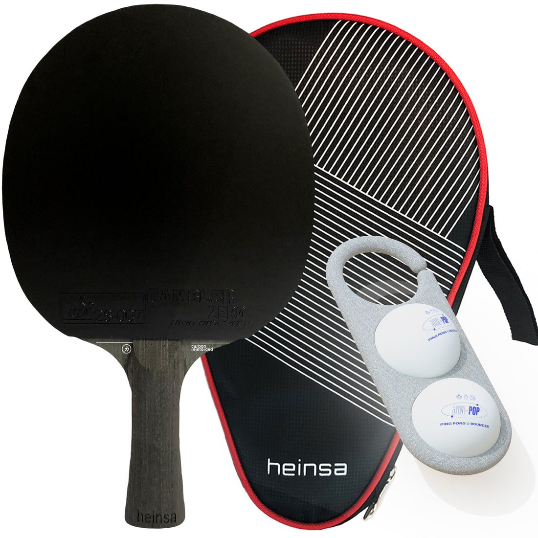 heinsa "black edition" Profi Tischtennisschläger aus Carbon extra Tasche & Ballhalter