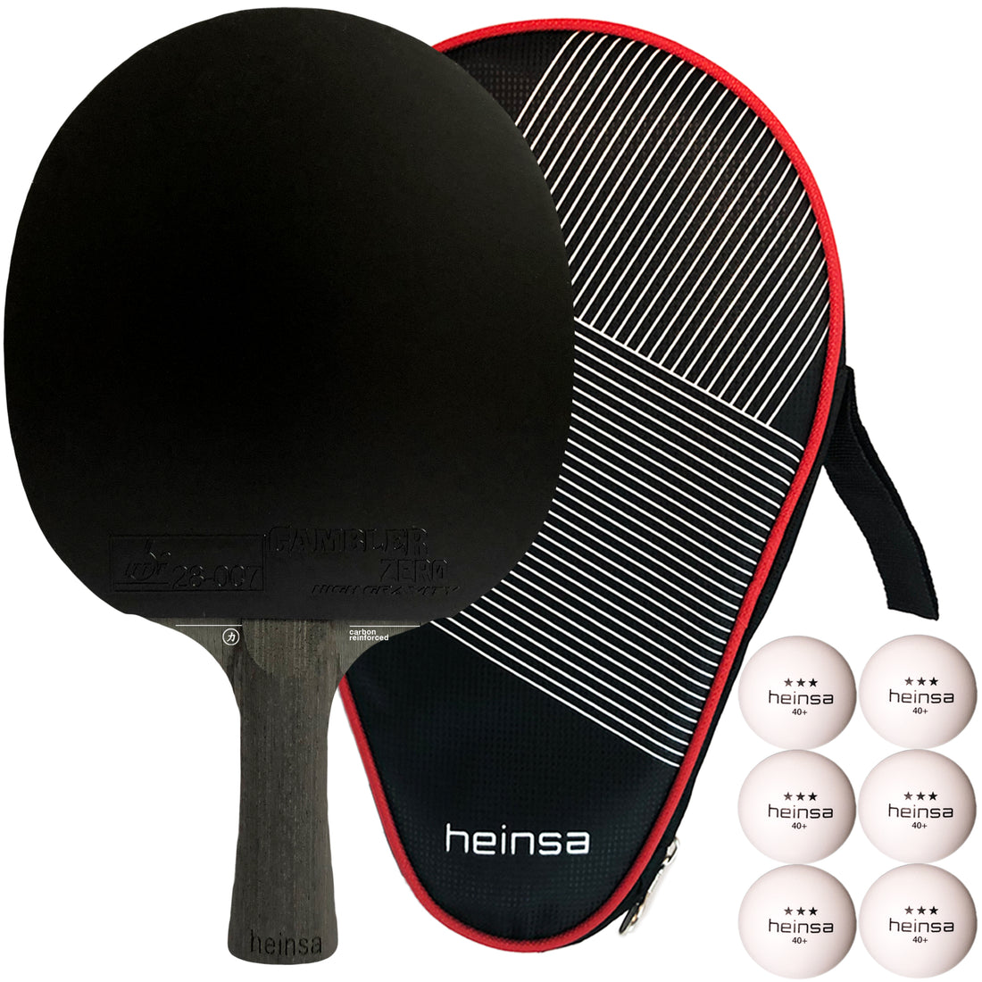 heinsa "black edition" Profi Tischtennisschläger aus Carbon mit Tasche und Bälle