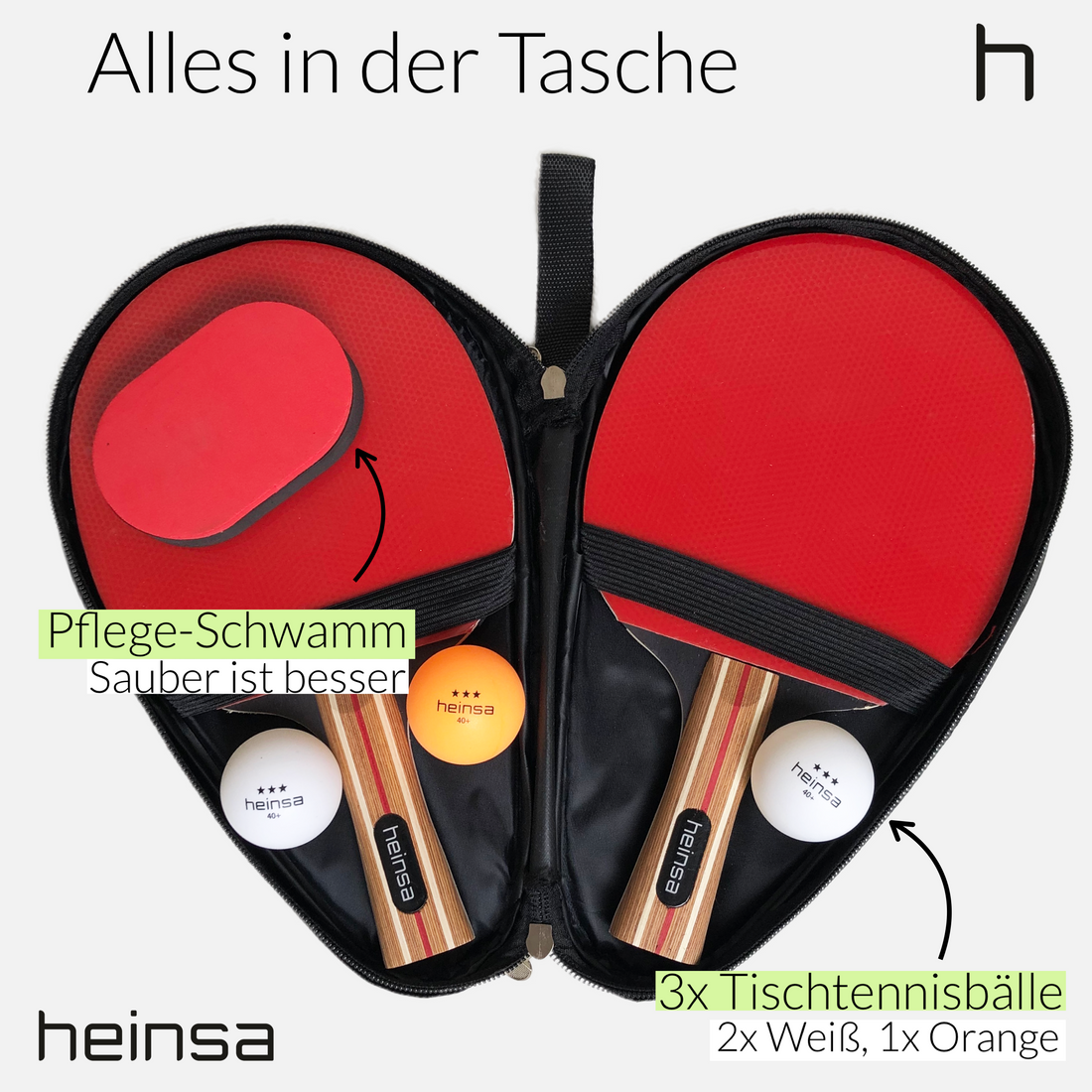 heinsa Tischtennisschläger Set mit Netz