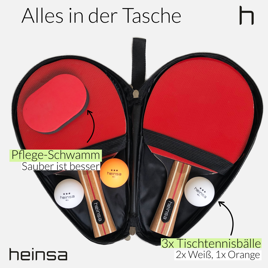 heinsa Tischtennisschläger Set + extra Bälle "Salvador" Bundle