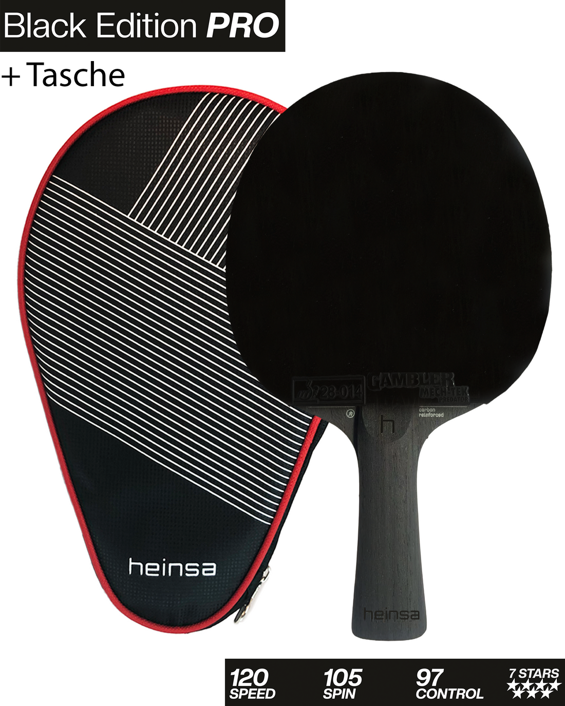 heinsa Black Edition Pro - Carbon Schläger für Spin & Speed mit Tasche