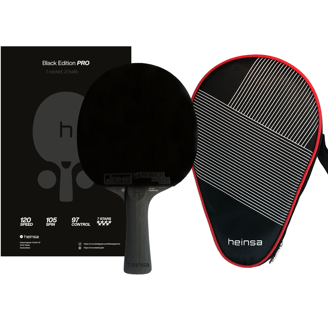 heinsa Black Edition Pro - Carbon Schläger für Spin & Speed mit Tasche