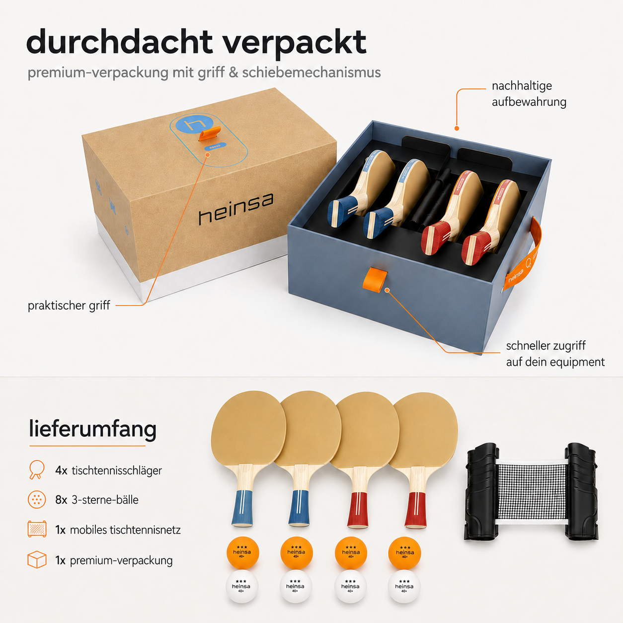 Premium 4er Box Tischtennisschläger mit Zubehör