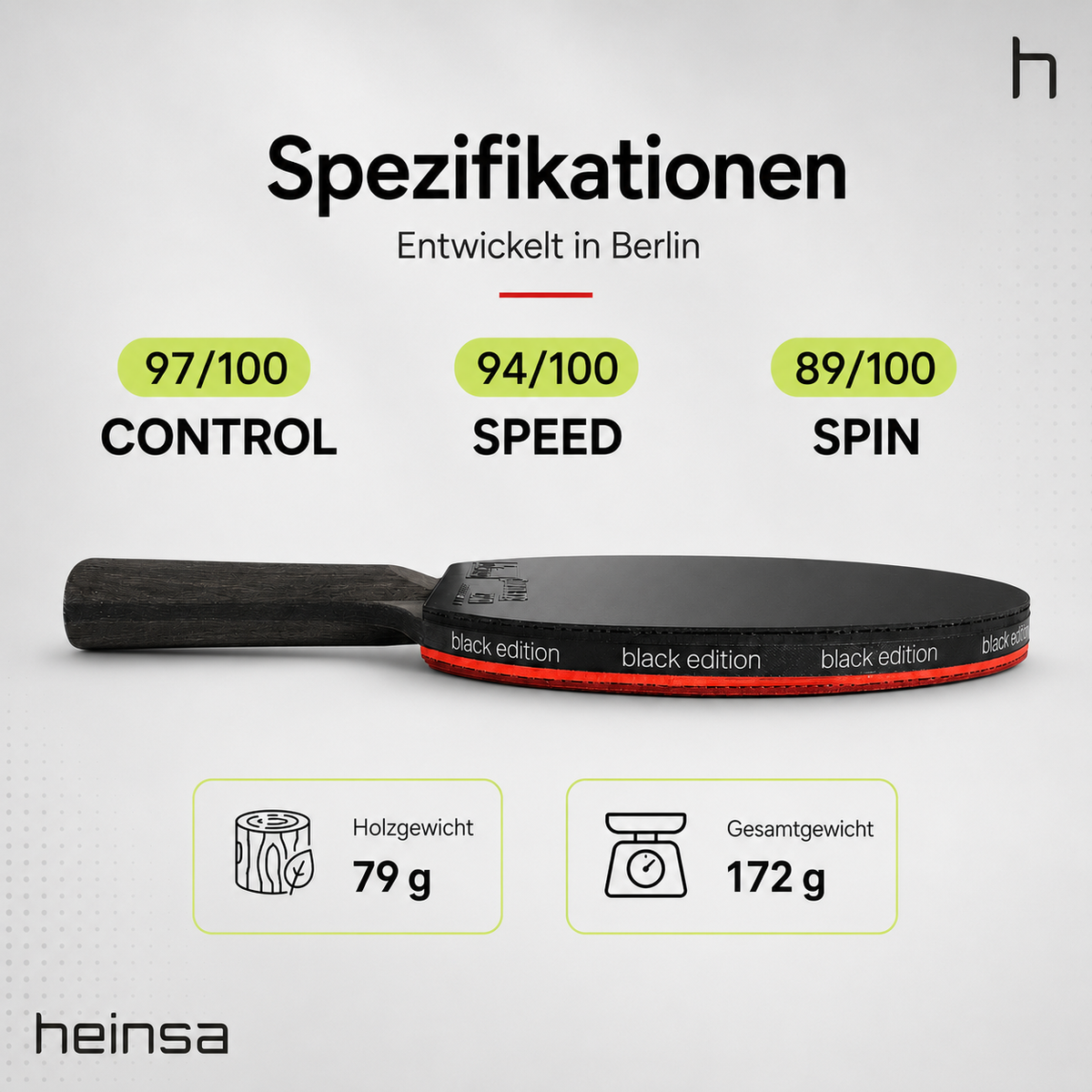 heinsa "black edition" Profi Tischtennisschläger aus Carbon extra Tasche