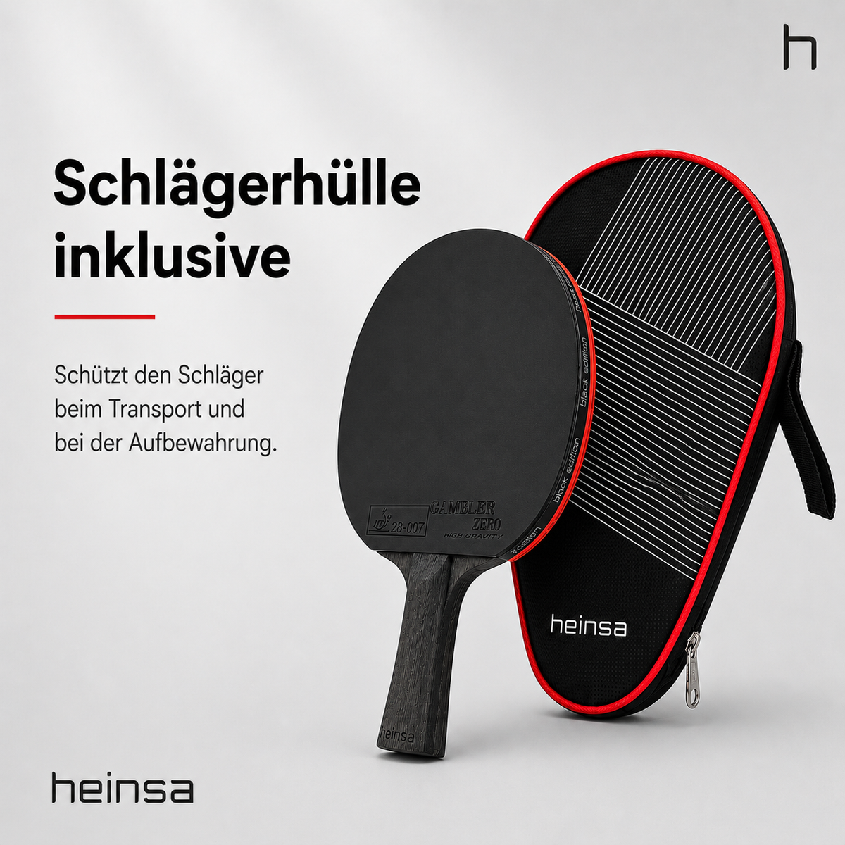 heinsa "black edition" Profi Tischtennisschläger aus Carbon extra Tasche