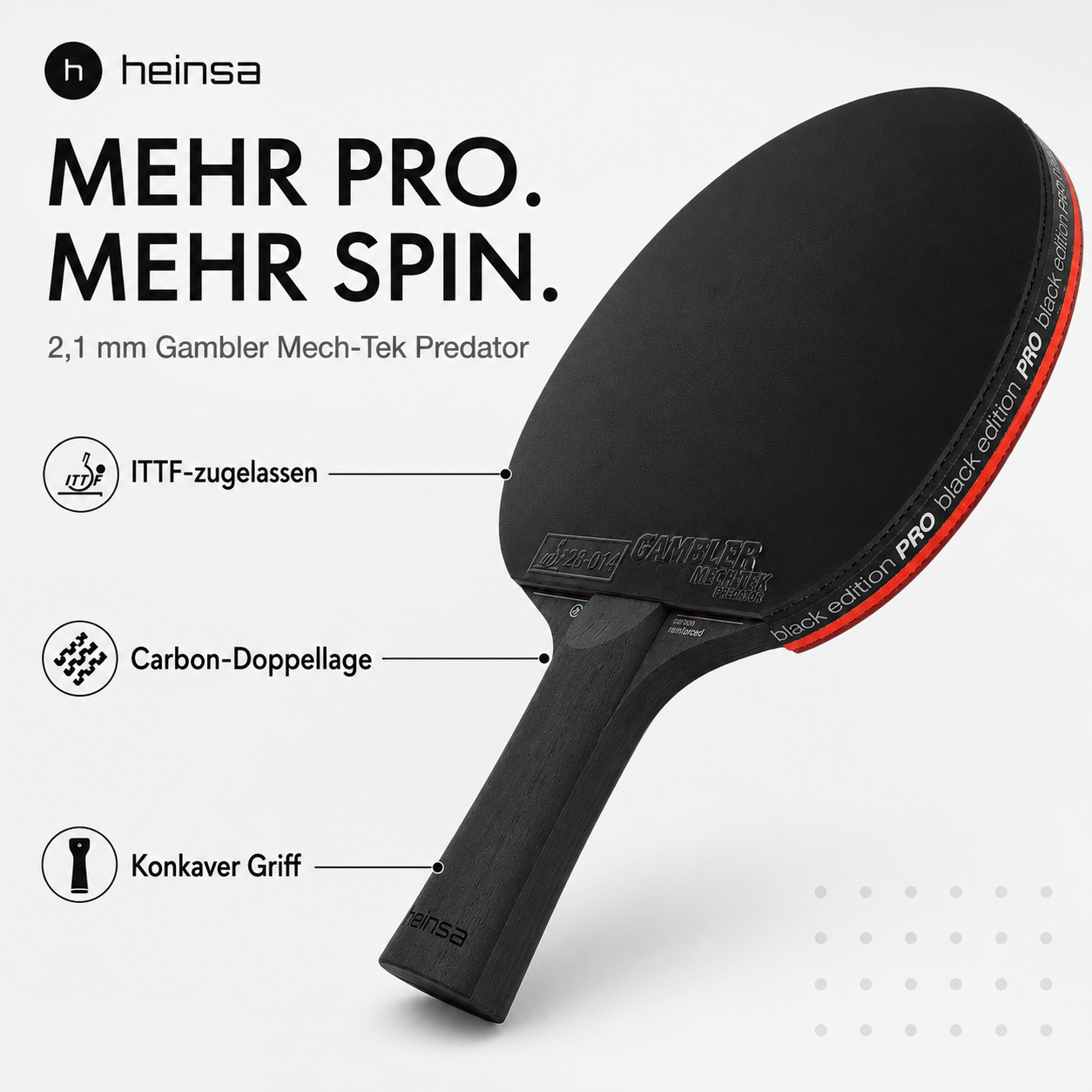 heinsa Black Edition Pro - Carbon Schläger für Spin & Speed