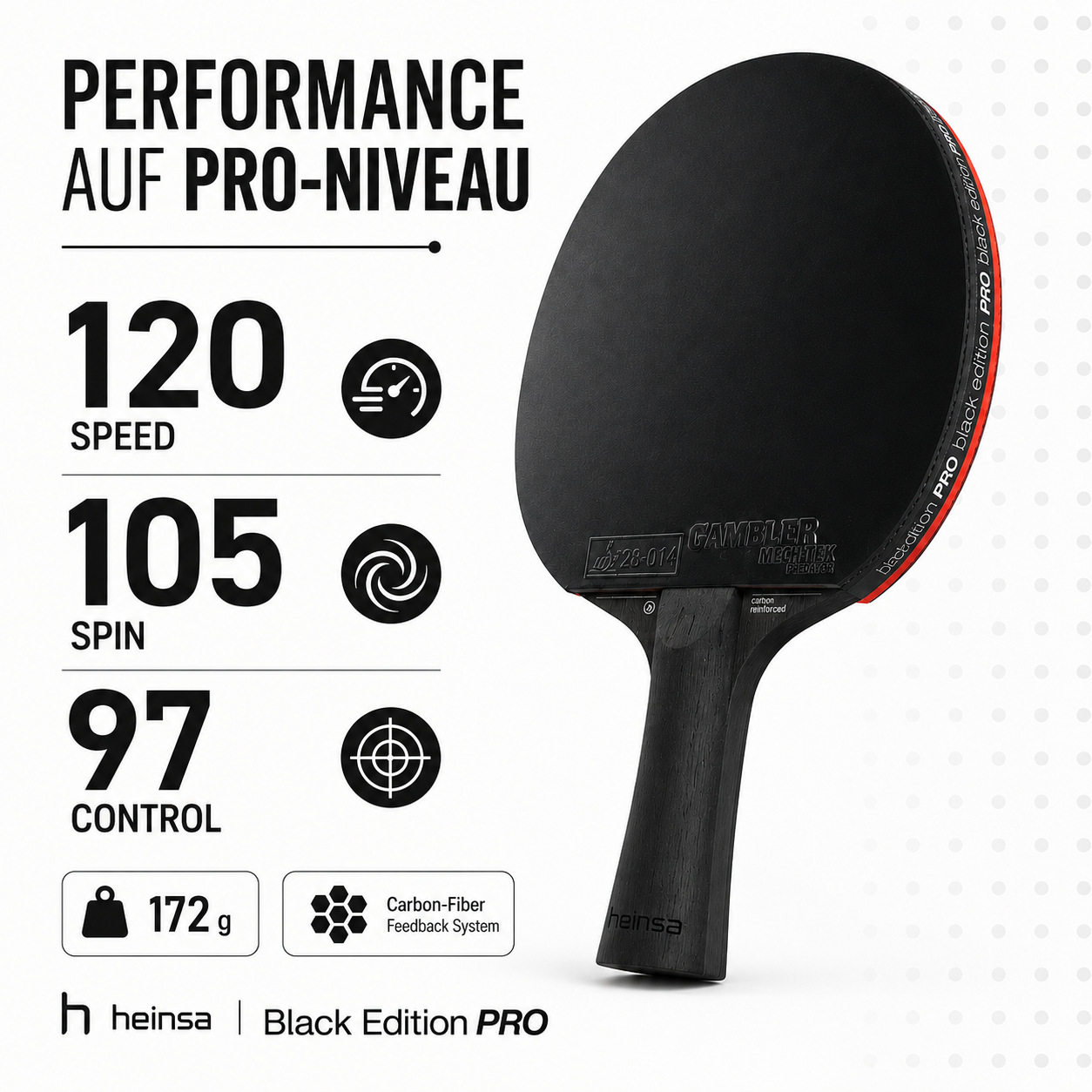 heinsa Black Edition Pro - Carbon Schläger für Spin & Speed