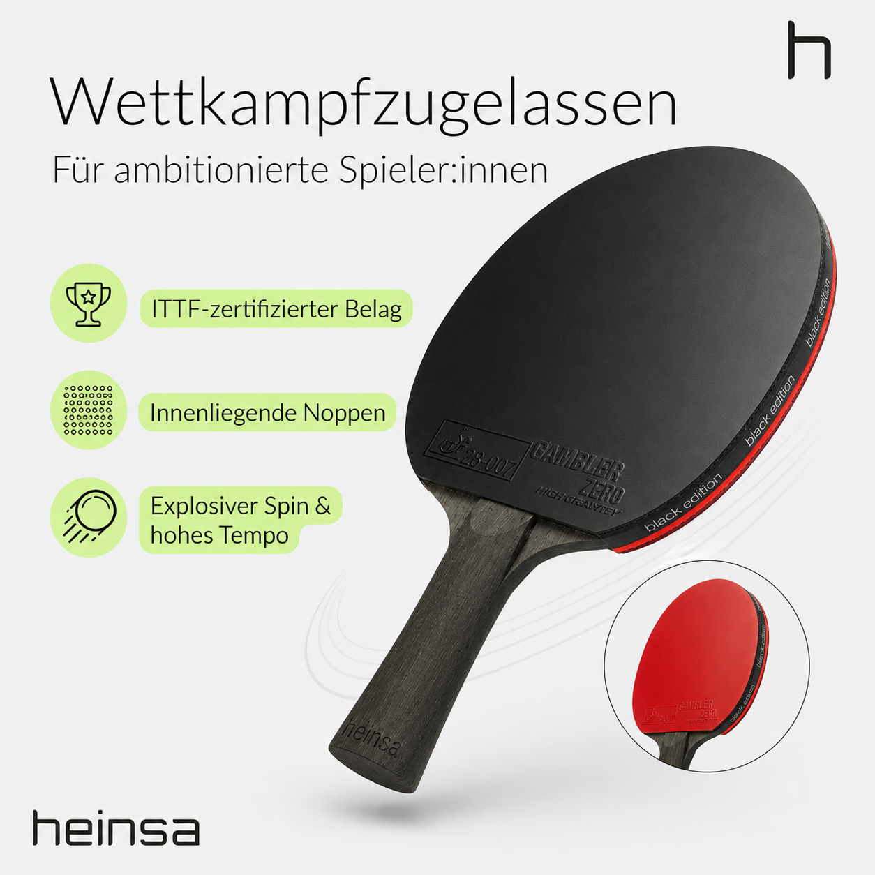 heinsa "black edition" Profi Tischtennisschläger aus Carbon mit Tasche und Bälle