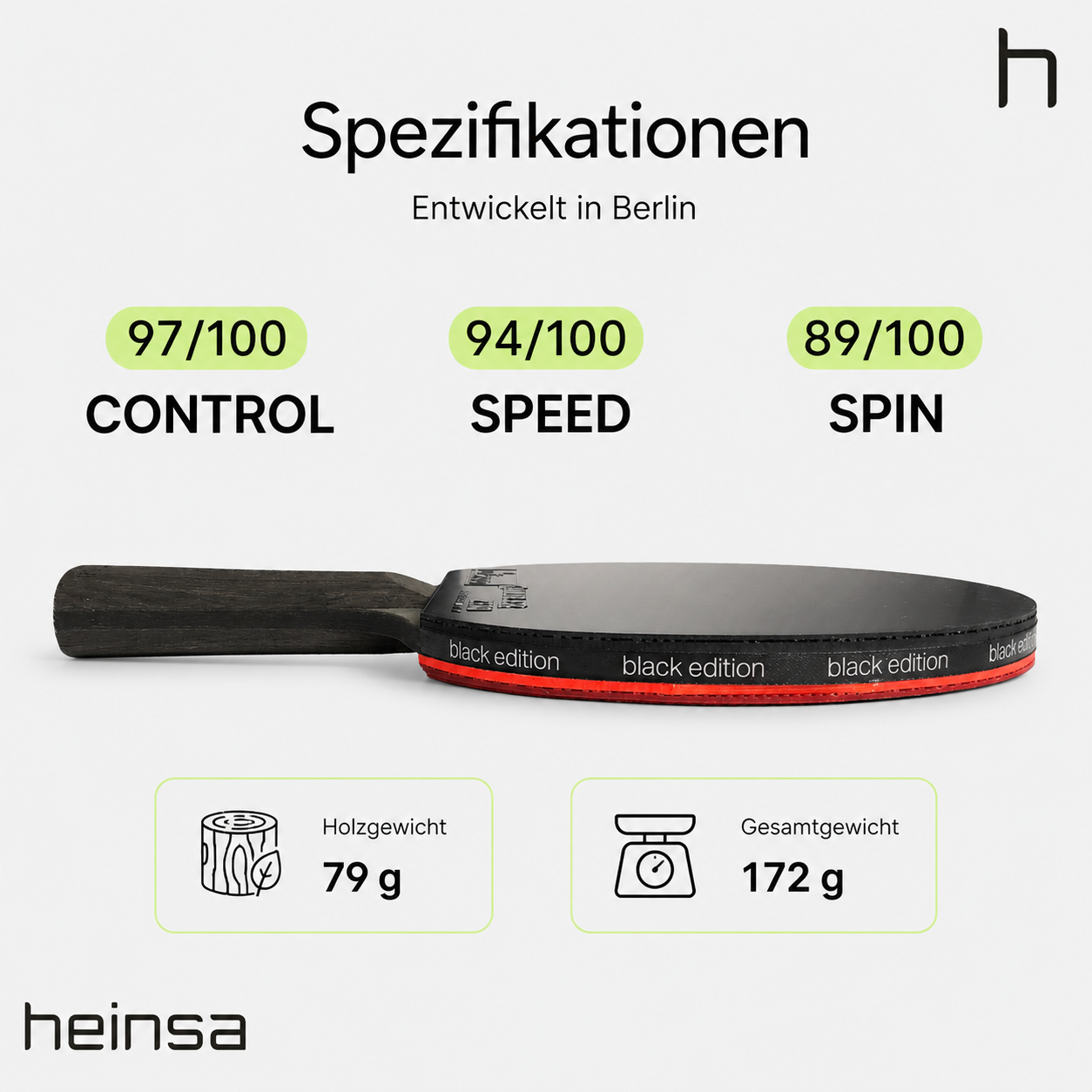 heinsa "black edition" Profi Tischtennisschläger aus Carbon mit Tasche und Bälle