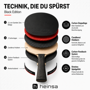 heinsa "black edition" Profi Tischtennisschläger aus Carbon mit Tasche und Bälle