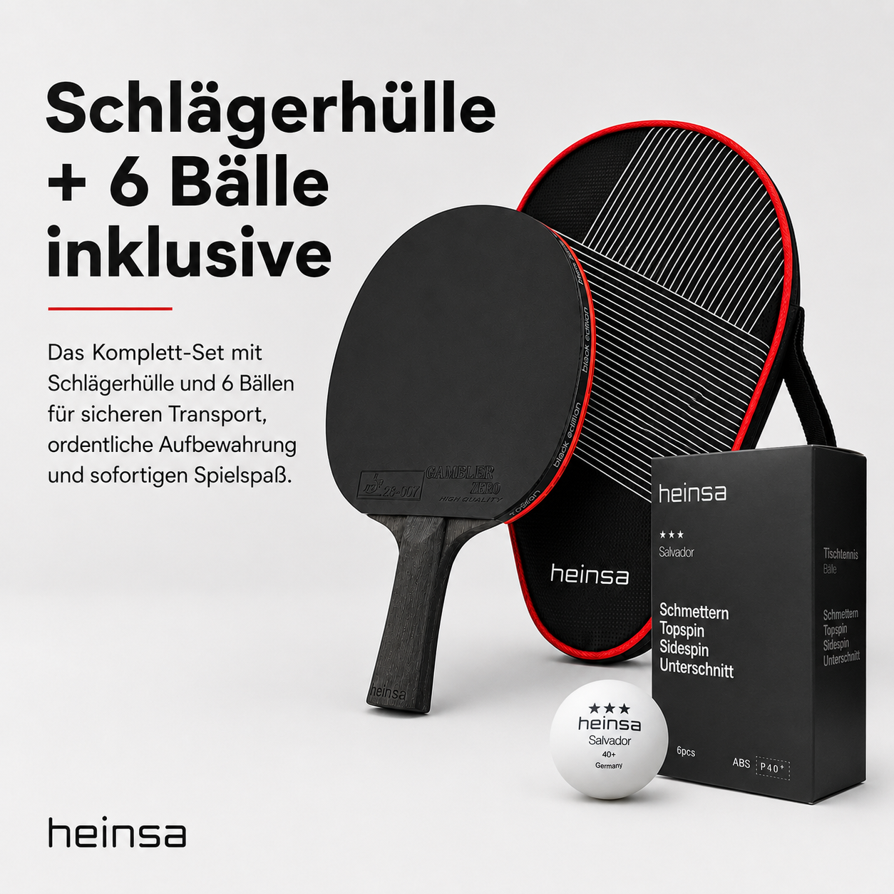 heinsa "black edition" Profi Tischtennisschläger aus Carbon mit Tasche und Bälle