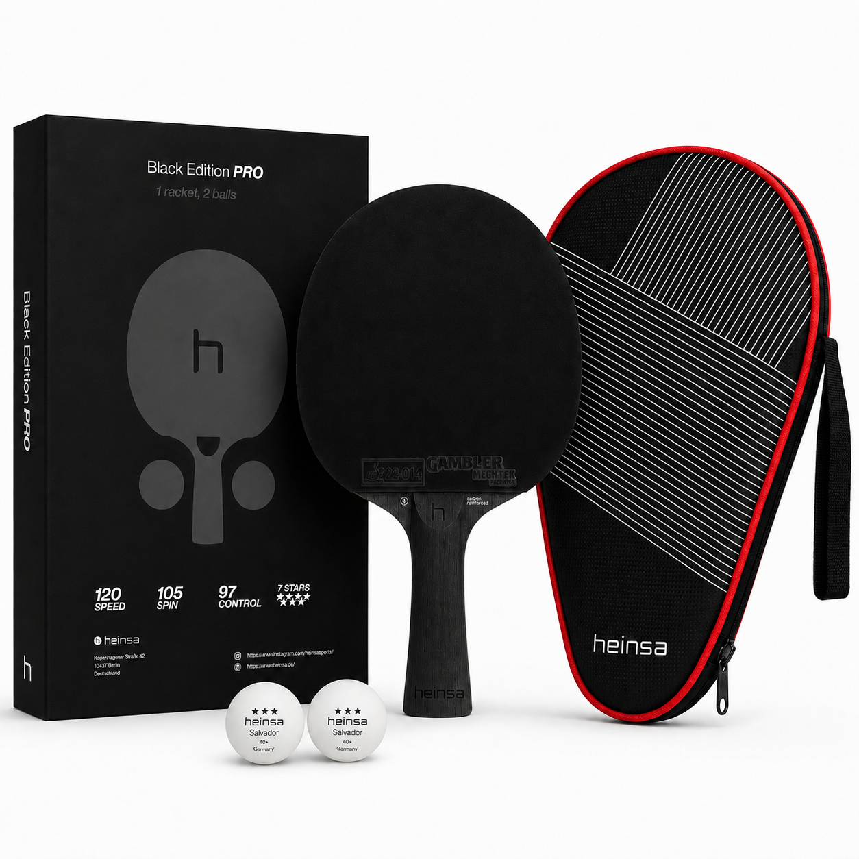 heinsa Black Edition Pro - Carbon Schläger für Spin & Speed mit Tasche