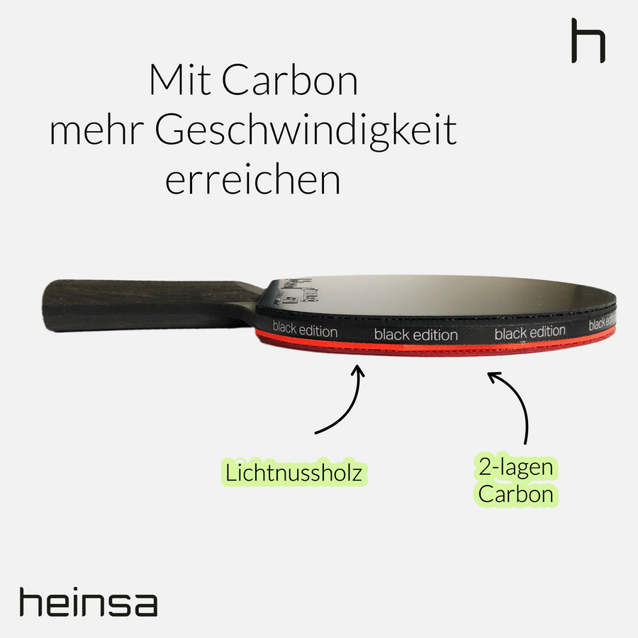 heinsa "black edition" Profi Tischtennisschläger aus Carbon extra Tasche