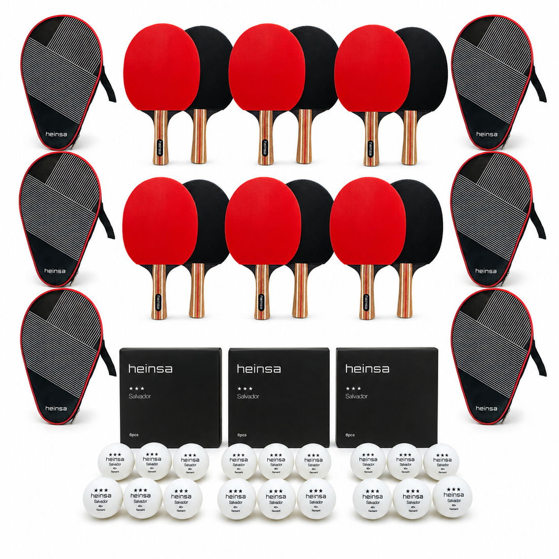 HEINSA Team 12 Tischtennis-Set mit Schlägern, Bällen und Taschen