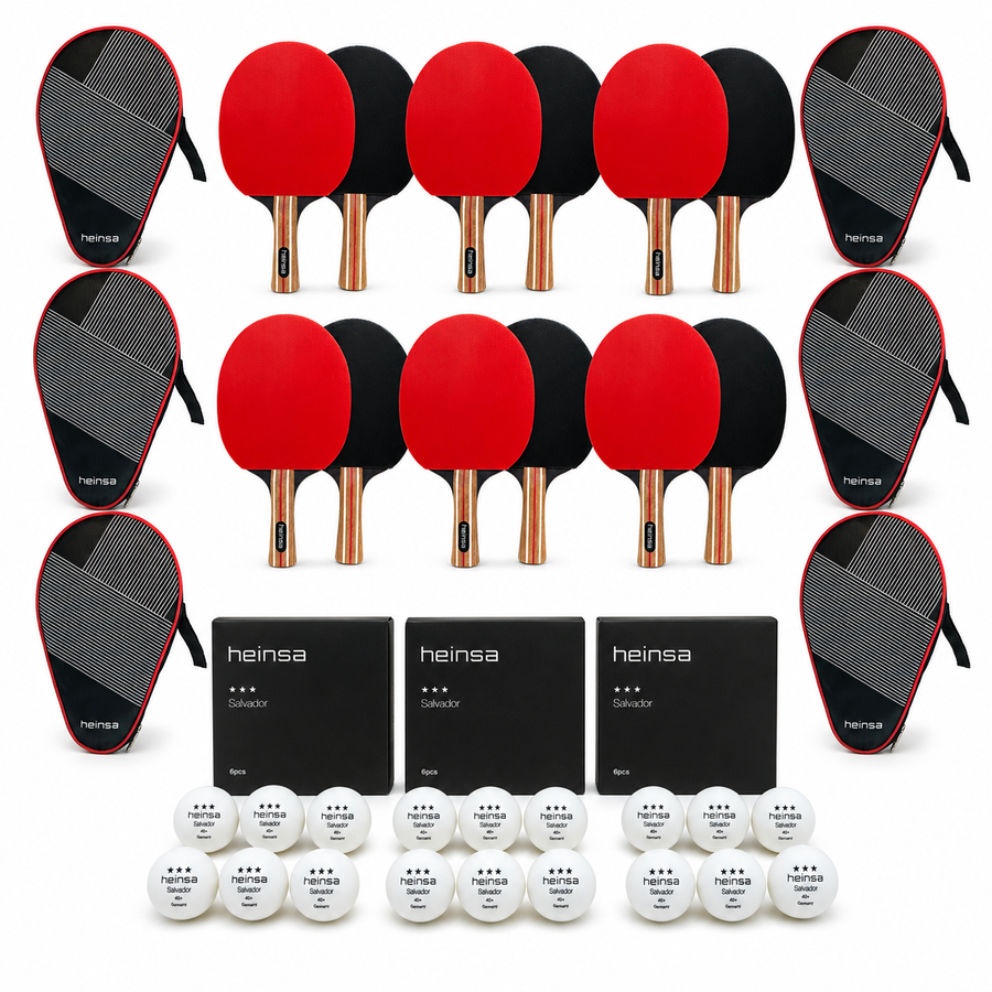 HEINSA Team 12 Tischtennis-Set – 12 Schläger, 18 Bälle & 6 Taschen