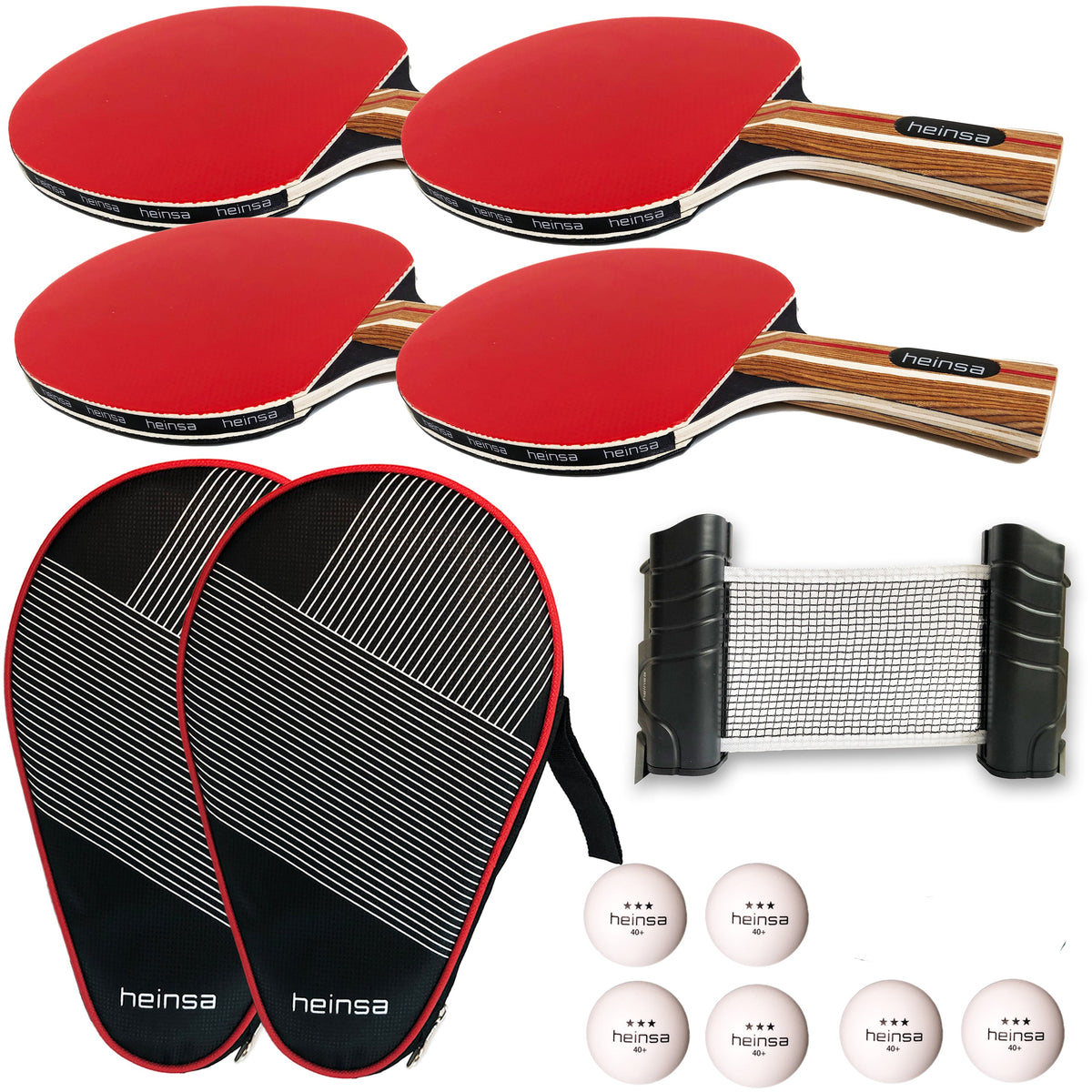 heinsa Profi Tischtennisschläger Set 4 Schläger und Netz