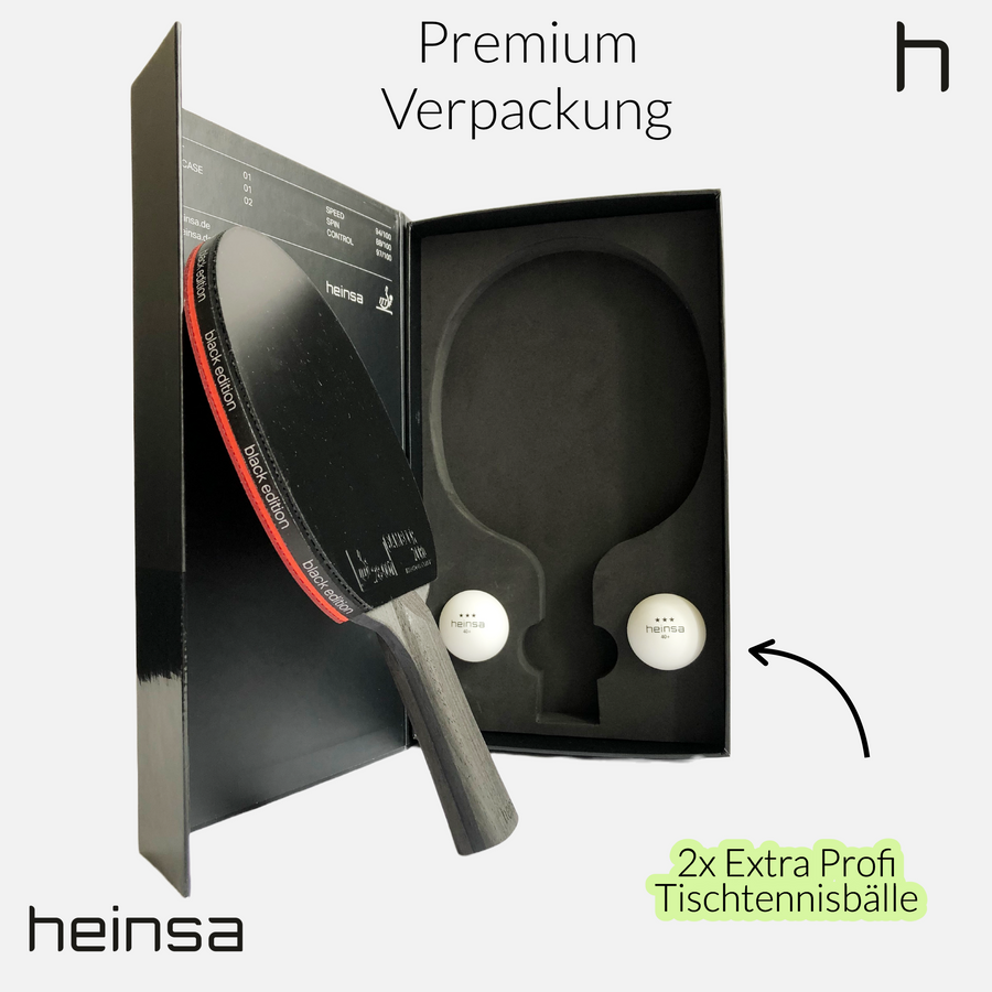 heinsa "black edition" professional table tennis bat made of carbon and extra table tennis balls bundle
