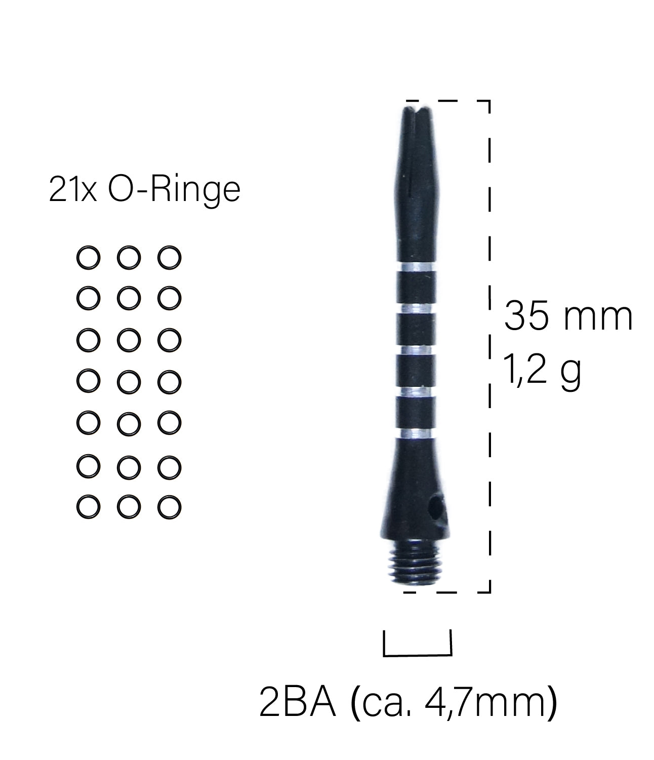 heinsa Dart Schäfte Set 12 Stück (Schwarz)