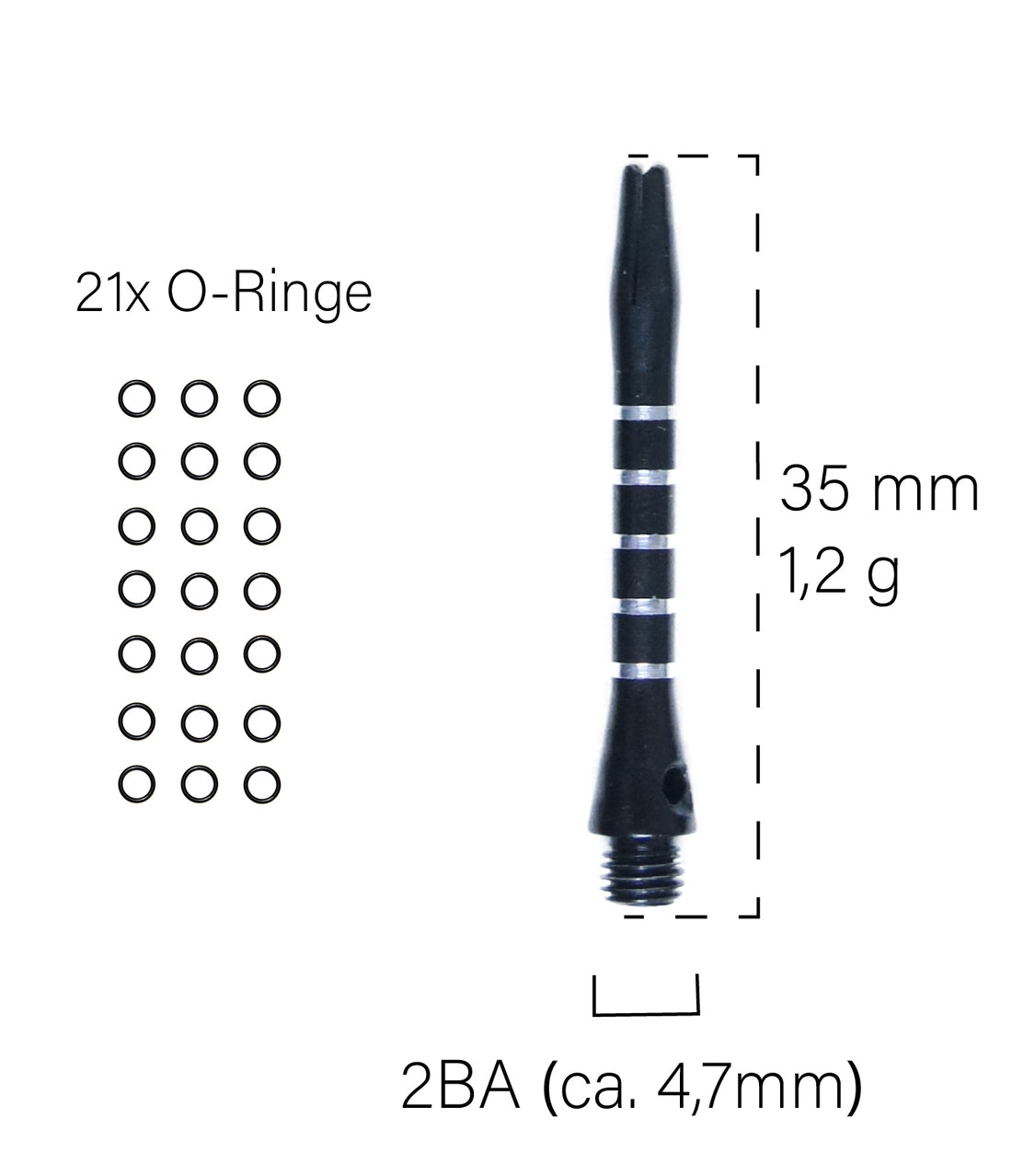 heinsa Dart Schäfte Set 12 Stück (Schwarz)