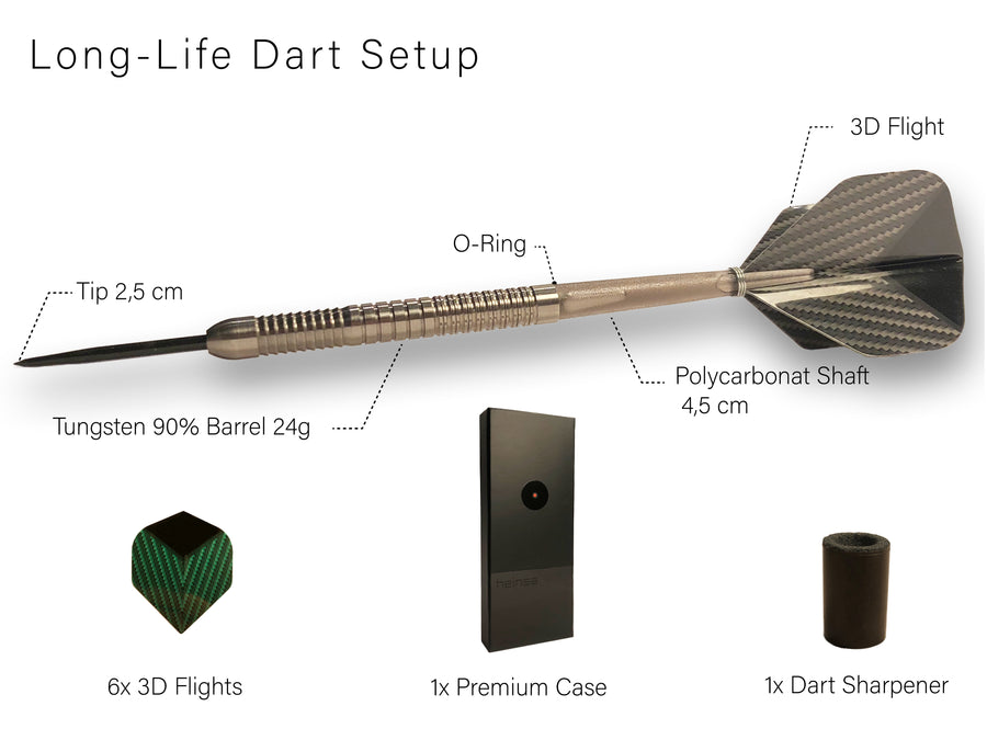 NEW heinsa Soft Tip 24g Tungsten professional darts - 90% Tungsten Titanize with flights and case