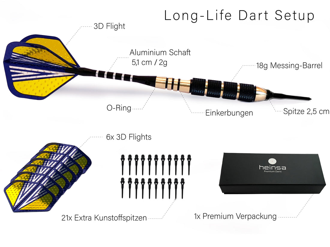 heinsa Dartpfeile mit Kunstoffspitze 18g (3er Set)