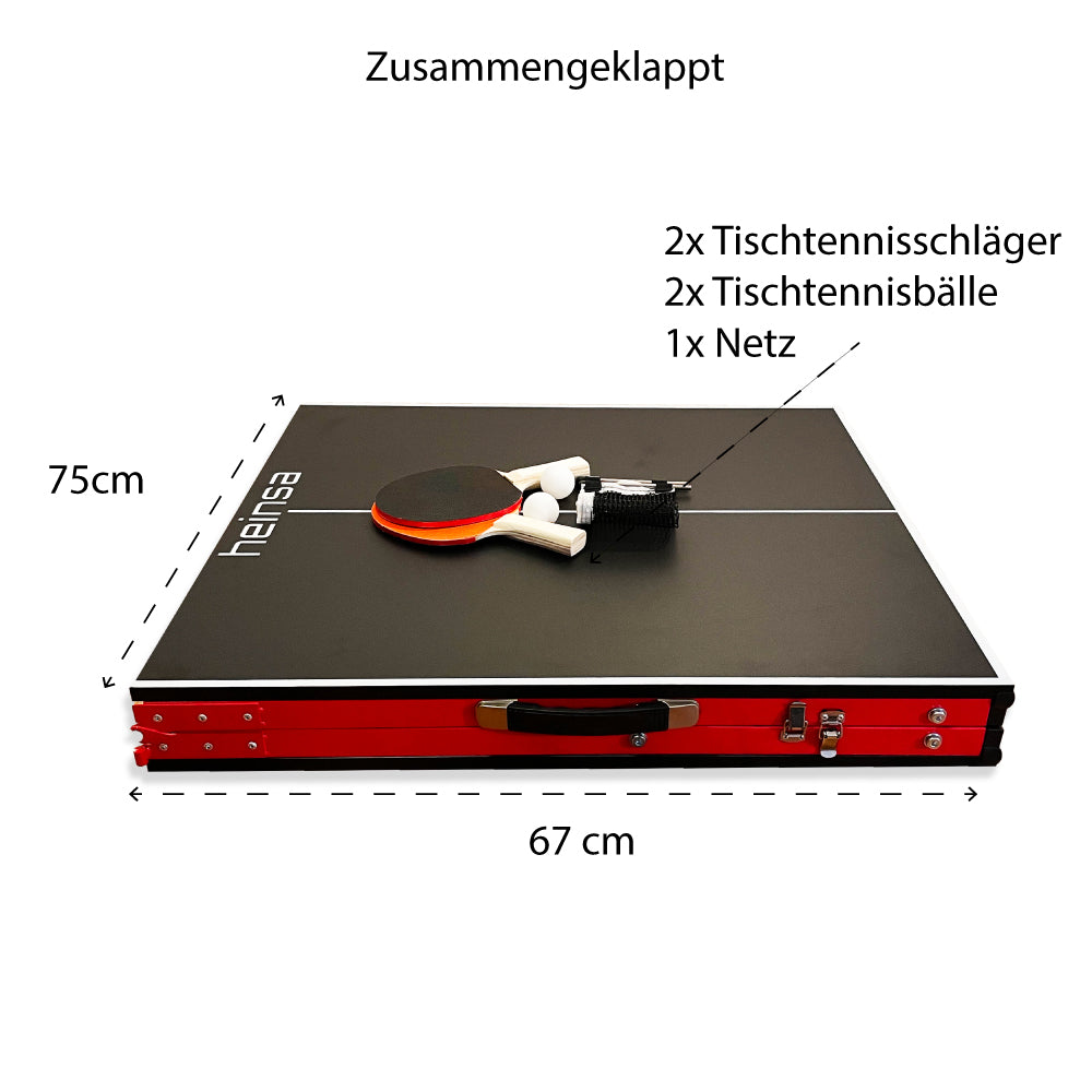 heinsa Mini Tischtennisplatte Zusammenklappbar (Schwarz/Rot)