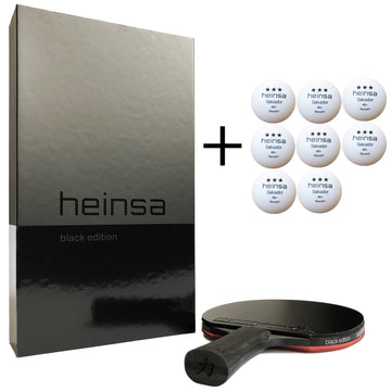 heinsa "black edition" professional table tennis bat made of carbon and extra table tennis balls bundle
